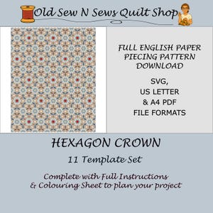 Patrón de paper piecing inglés con corona hexagonal – Descarga digital