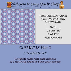 Patron de courtepointe en anglais Clematis V1 – Téléchargement numérique