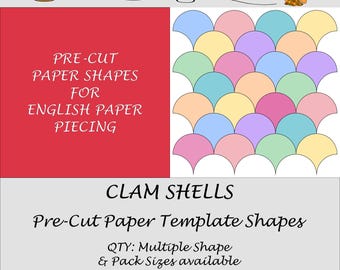 Moldes de papel pré-cortados em formato de conchas de amêijoas, exclusivos para patchwork inglês.