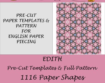 Moldes e padrões de papel pré-cortados EDITH para patchwork inglês.