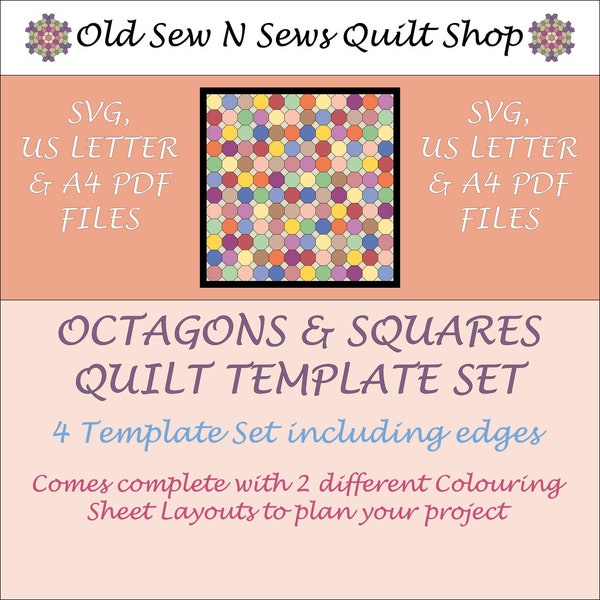 Octagon Square EPP Template Set - 2 inches wide - SVG, US Letter & A4 Paper Versions