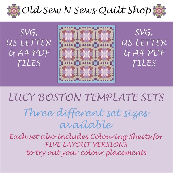 Lucy Boston EPP Template Sets - Three Sizes in One - SVG, US Letter & A4 versions