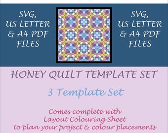 Honey Quilt EPP Template Set - SVG, US Letter & A4 versions