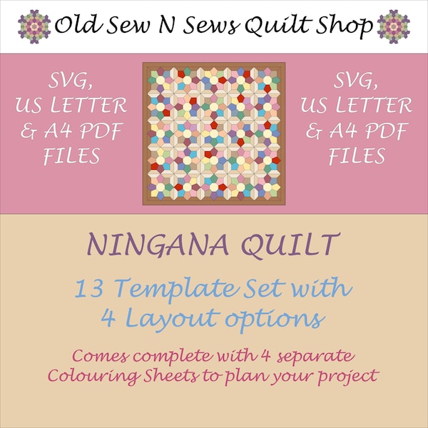 Ningana Quilt EPP 13 Template Set - SVG, US Letter & A4 versions