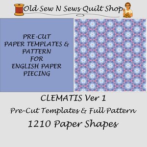 Plantillas de papel precortadas CLEMATIS V1 y patrón para patchwork inglés