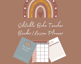 Editable Boho Teacher Information Binder and Lesson Planner