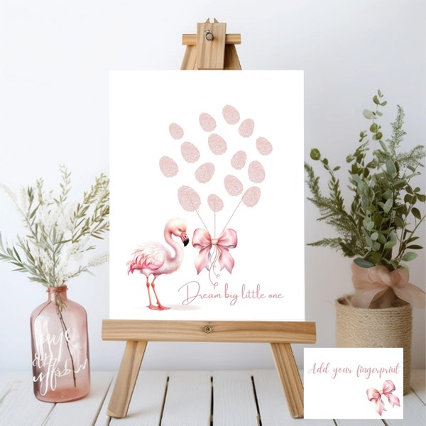 Baby Flamingos, Guestbook Sign Alternative, Balloon, Wall Art, Fingerprint Baby Shower Guest Sign