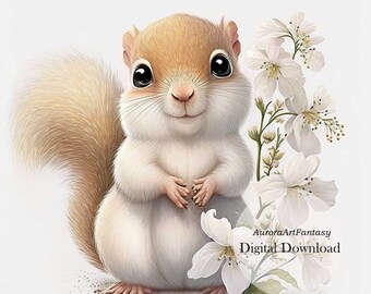 Cute Baby Squirrel Flowers PNG