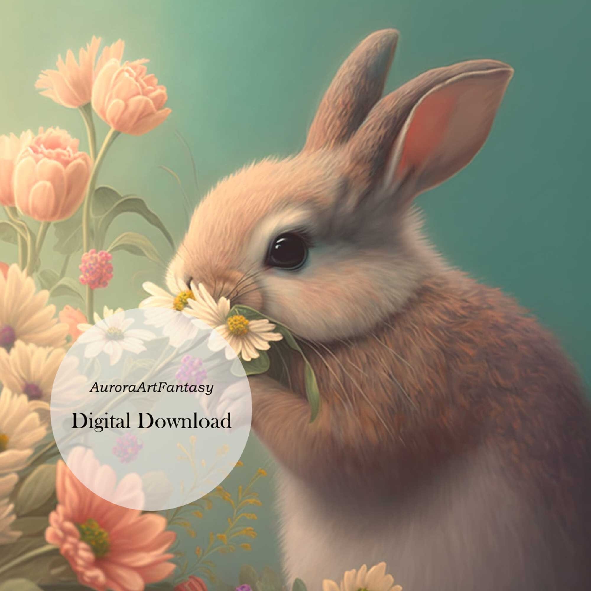 Cute Bunny AI Art Wall Art Wall Decor House Decor Perfect Gift AI Digital  Art Download adorable Fluffy Bunny in a Flower Garden 