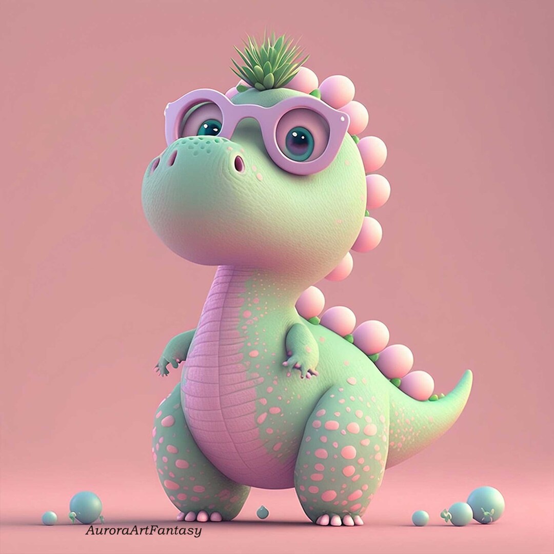 Cute Dinosaur With Glasses AI Generated Professional Etsy