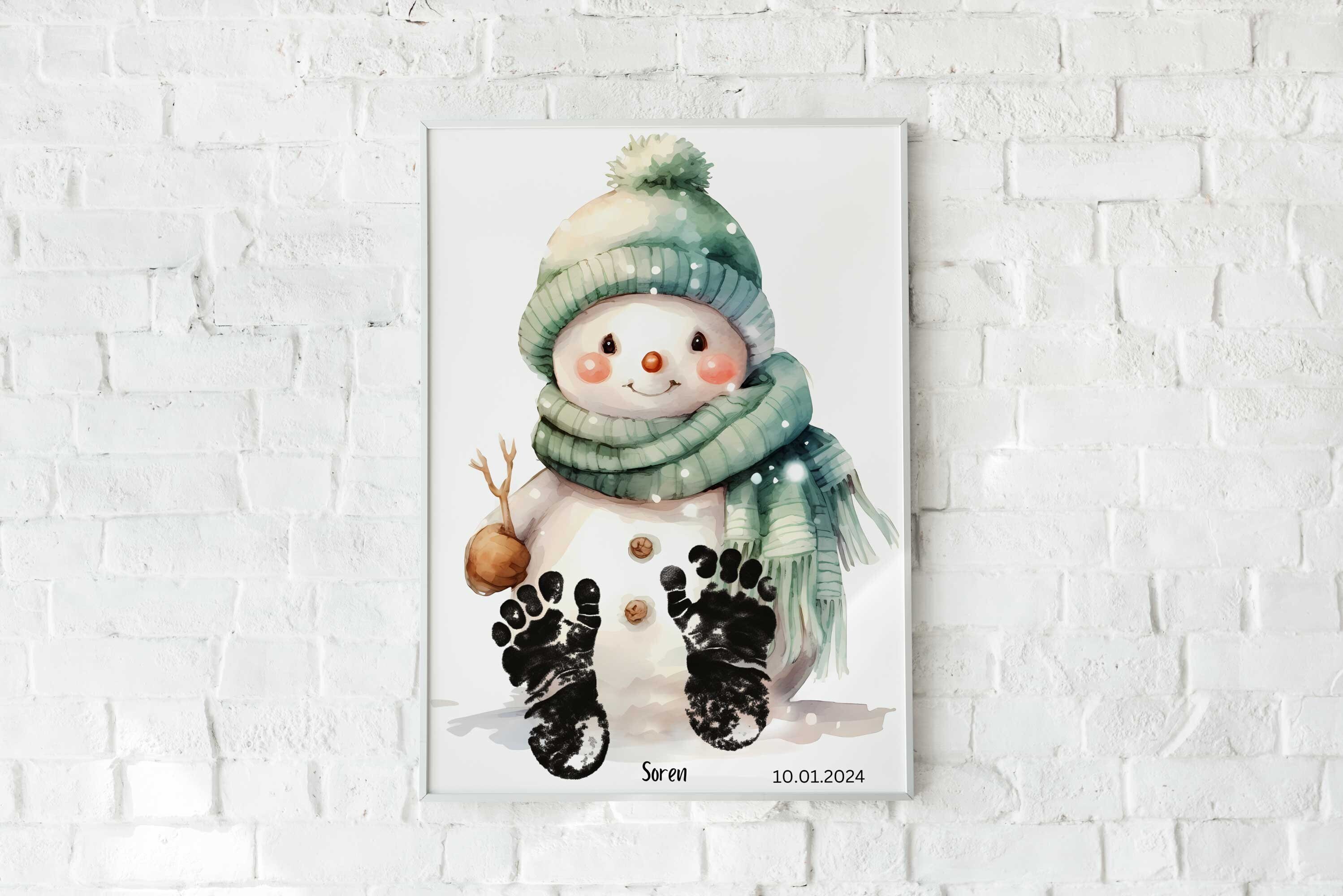 Personalised Snowman Footprint Art, My First Christmas, Snowman Craft