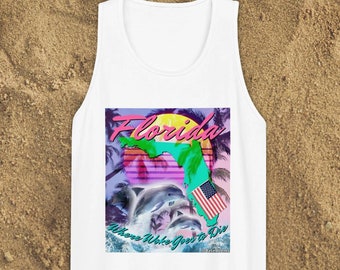Florida, wo Woke Goes geht Ron DeSantis Zitat Retro Men's Premium Tank Top | Lustiges politisches Anti Woke Konservativer Republikaner Hemd