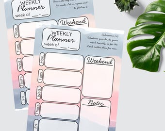 Aquarell Christlicher Wochenplaner: Bibel Vers Ermutigung (druckbare PDF-Datei)