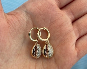 Golden Tide Shell Hoop Earrings