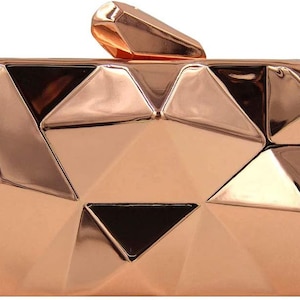 QZUnique Lattice Metal Handbag Geometric Evening Bag Abstract