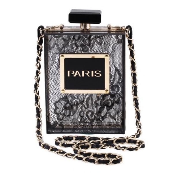 Paris Perfume Shape Women Acrylic Clutch Bags Evening Party Purses Cocktail Banquet  Handbags (Black): Handbags