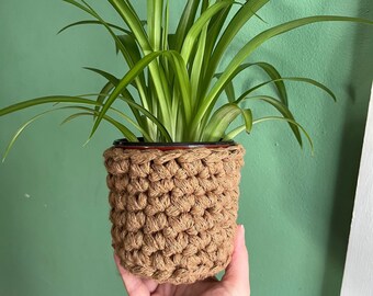 Crochet Pattern: Crochet Macrame Plant Pot digital PDF file tutorial, 4" Crochet Planter, Crochet Plant Accessories, Crochet Plant Decor