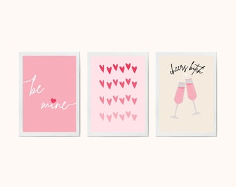 Valentinstag, Herzen, 3er Set, Be Mine, Champagner, 18 x 24, rosa, rot, beige, Poster, Wandkunst, digitaler Download