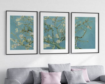 Almond Blossom 2 set di tele divise a 3 pannelli, stampe di opere d'arte trittiche, pittura a olio di Vincent van Gogh, decorazioni per la casa fai da te, 6 poster stampabili