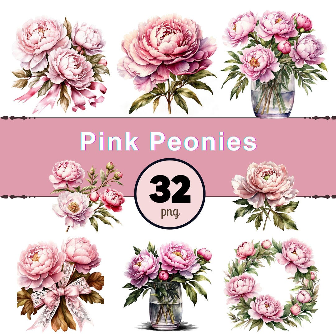 Watercolor Pink Peonies Clipart Bundle – Blush Floral Bouquet, Wedding ...
