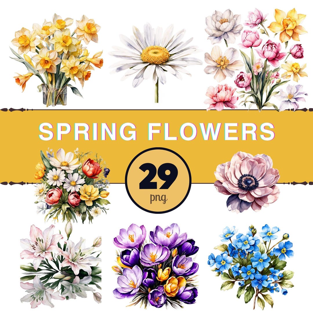 Watercolor Spring Flowers Clipart Bundle – Daffodil, Tulip, Cherry ...