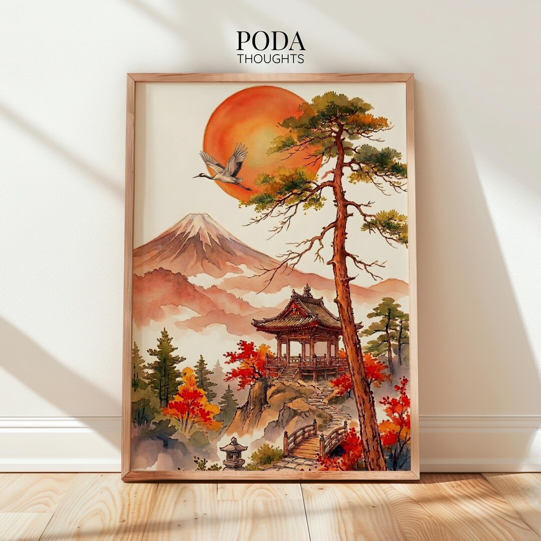 Mount Fuji Wall Art Japanese Mountain Print Sun Art, Zen Japandi Poster ...