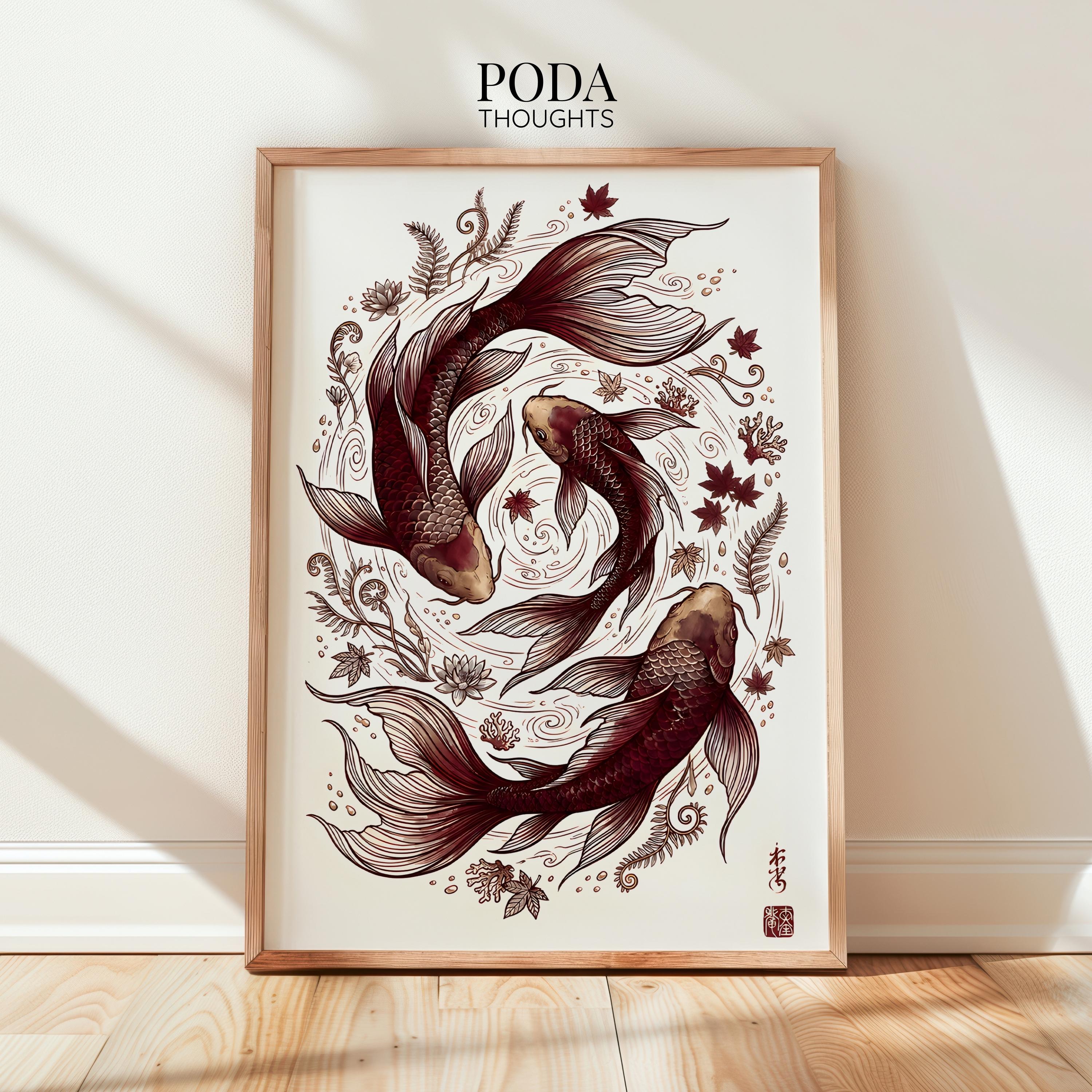 Koi Fish Wall Art Japanese Koi Fish Painting, Sumi-e Koi Fish Art Print ...