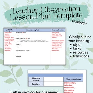 Teacher Observation Lesson Plan Template Etsy