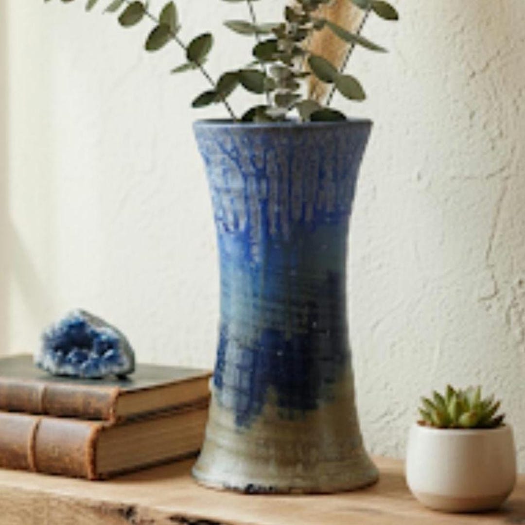 Vintage Studio Pottery | Blue Vase | Rustic - Etsy