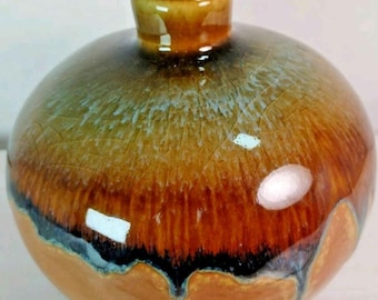 Vintage 1960s Ceramic Vase: Earthy Blues & Browns, Retro Decor