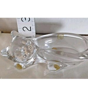 vintage art vannes crystal France cat kitten ashtray trinket dish