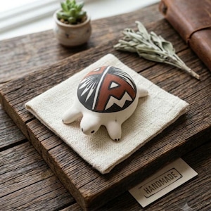 Vintage Miniature Acoma Pueblo Pottery Turtle Signed F Concho Hand Painted Native American Figurine