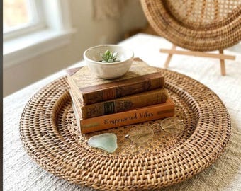Vintage Wicker Rattan Charger Plates: Woven Cane Boho Mid-Century Decor Modern Heritage