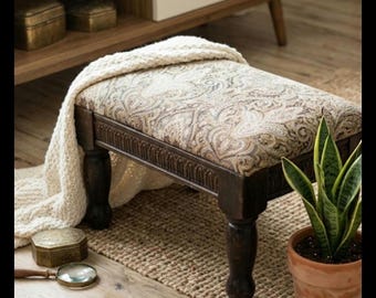 Vintage Paisley Footstool | Boho Ottoman