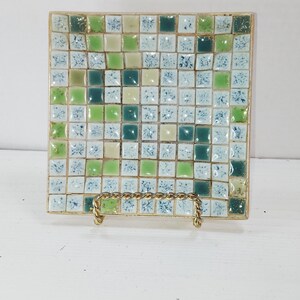 Mid Century Tiled Trinket Dish: Retro Ashtray, Green Blue Gold Decor