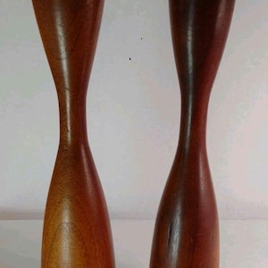 Wooden Set of 2 Candlesticks Scandinavian Style Primitive Candle Holder Vintage