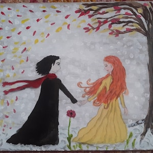 Sigmund y Lily, Paiting Original, Friends Painting, Acrylic Art, Boy and Girl Painting, Winter Painting, Wall Art, Home Decoration
