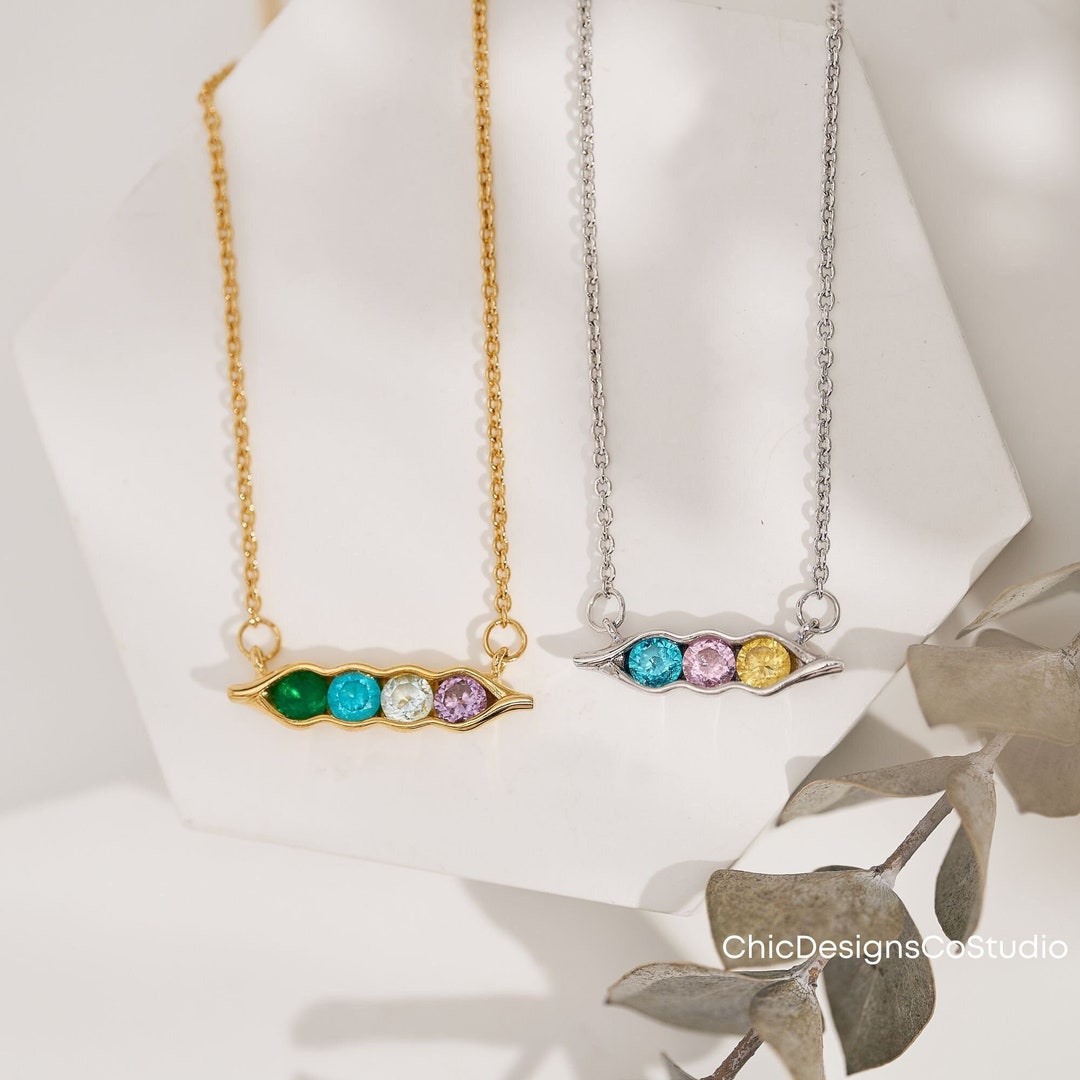 Four Peas in a Pod Birthstone Necklace Hapea Birthday Etsy UK