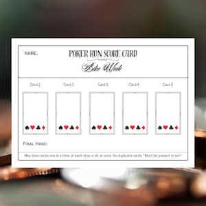 POKER RUN CARD Easy to use.  Just download and print. Perfect for all Harley Events Bike Rally&#39;s and Motorcycle parties Ride Free Bikers