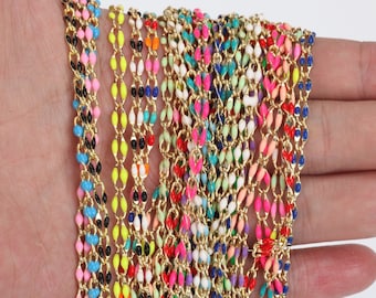 Bulk enamel chain,Perfect Enamel Rolo Cable Paperclip Chain for Customize permanent Jewelry making,Multi color