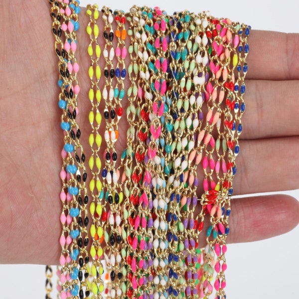 Bulk enamel chain,Perfect Enamel Rolo Cable Paperclip Chain for Customize permanent Jewelry making,Multi color