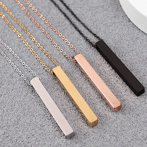 Engravable Bar Necklace,Mirror polished Stamping Blank Charms With 45cm chain|304 Stainless Steel Bar Tag Charm Pendant for Jewelry Making