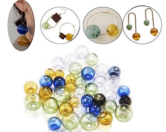 Hollow Glass Globe Glass Beads,6mm 8mm 10mm Round Color Ball Charms Double Hole Wish Ball for DIY Pendant Earring Jewelry Craft Making