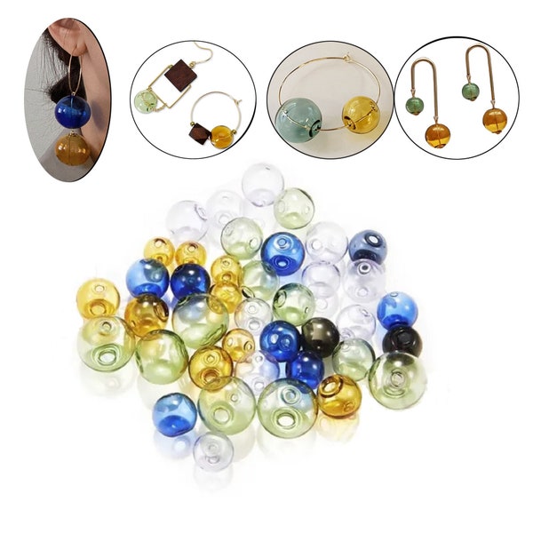 Hollow Glass Globe Glass Beads,6mm 8mm 10mm Round Color Ball Charms Double Hole Wish Ball for DIY Pendant Earring Jewelry Craft Making