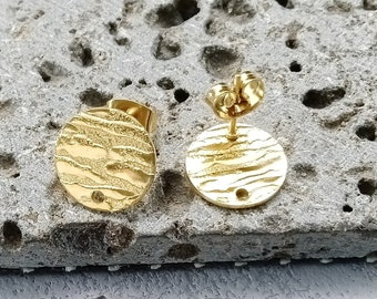 10mm Hammered Plate Earrings Base, Stainless steel earring connector,Round Embossed Stud Earring Posts with Holes
