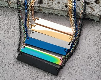 Engravable Necklace,Mirror polished Stamping Blank Charms With chain|engravable necklace|304 Stainless Steel rectangular Tag Charm Pendant