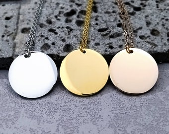 1.5mm Thick Mirror polished Stamping Blank Charms With 45cm chain|304 Stainless Steel Round Tag Charm Pendant for Jewelry Making