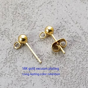 316L stainless steel Gold Ball Post Earring Stud Set,Post Earring Stud with Open Loop for DIY Jewelry Making Findings,18K vacuum plated