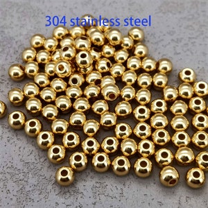 spacer beads gold,100pcs Stainless Steel Gold Spacer Beads for jewelry making, Round Beads for DIY Making Bracelet Necklace Earring Crafting