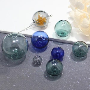 Hollow Glass Globe Glass Beads,6mm 8mm 10mm Round Color Ball Charms Double Hole Wish Ball for DIY Pendant Earring Jewelry Craft Making